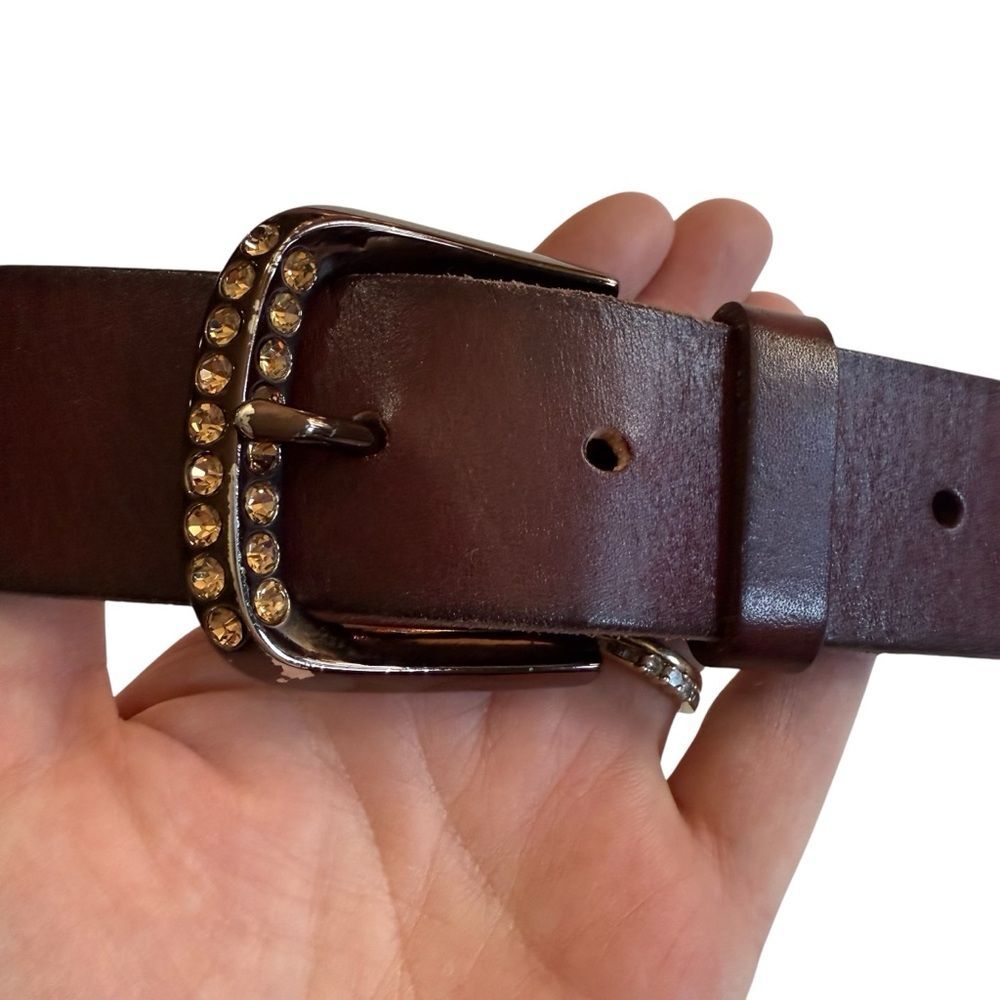 Fossil Brown Leather Belt Rhinestone Buckle Sz M - Picture 3 of 16